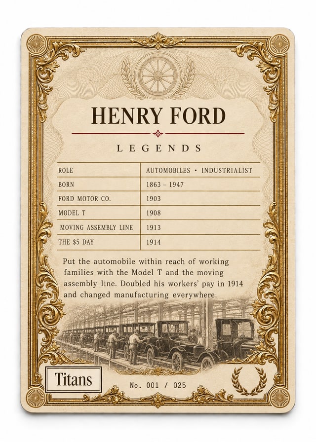 Henry Ford, Titans Legends card, back