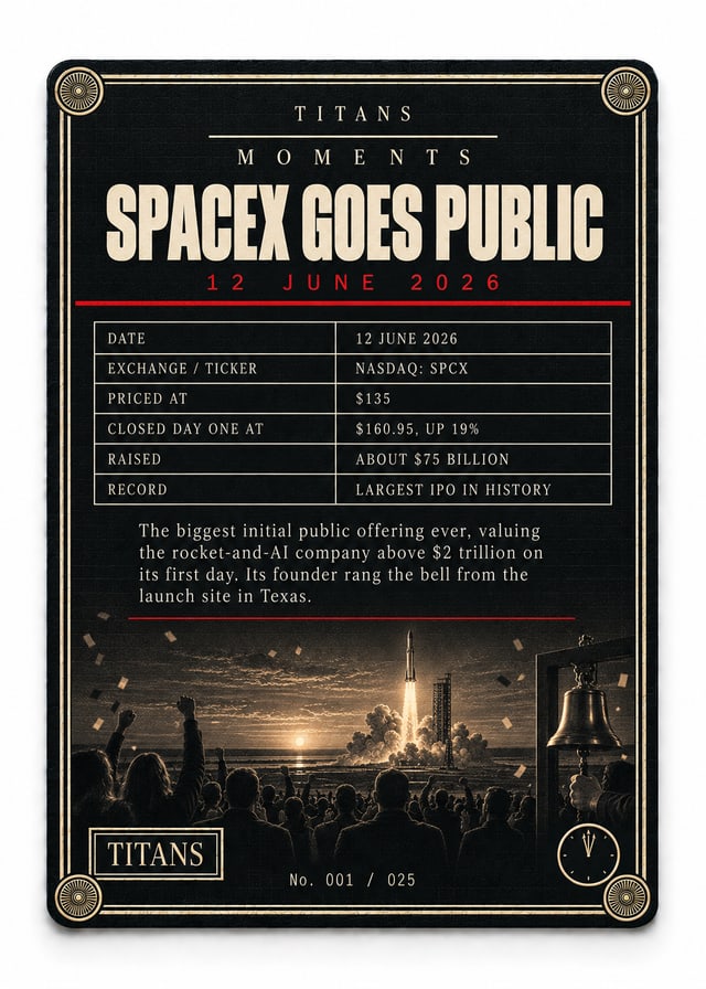 SpaceX Goes Public, Titans Moments card, back