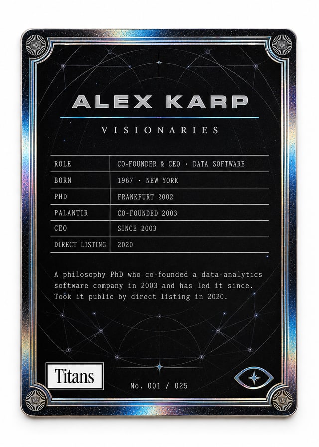 Alex Karp, Titans Visionaries card, back